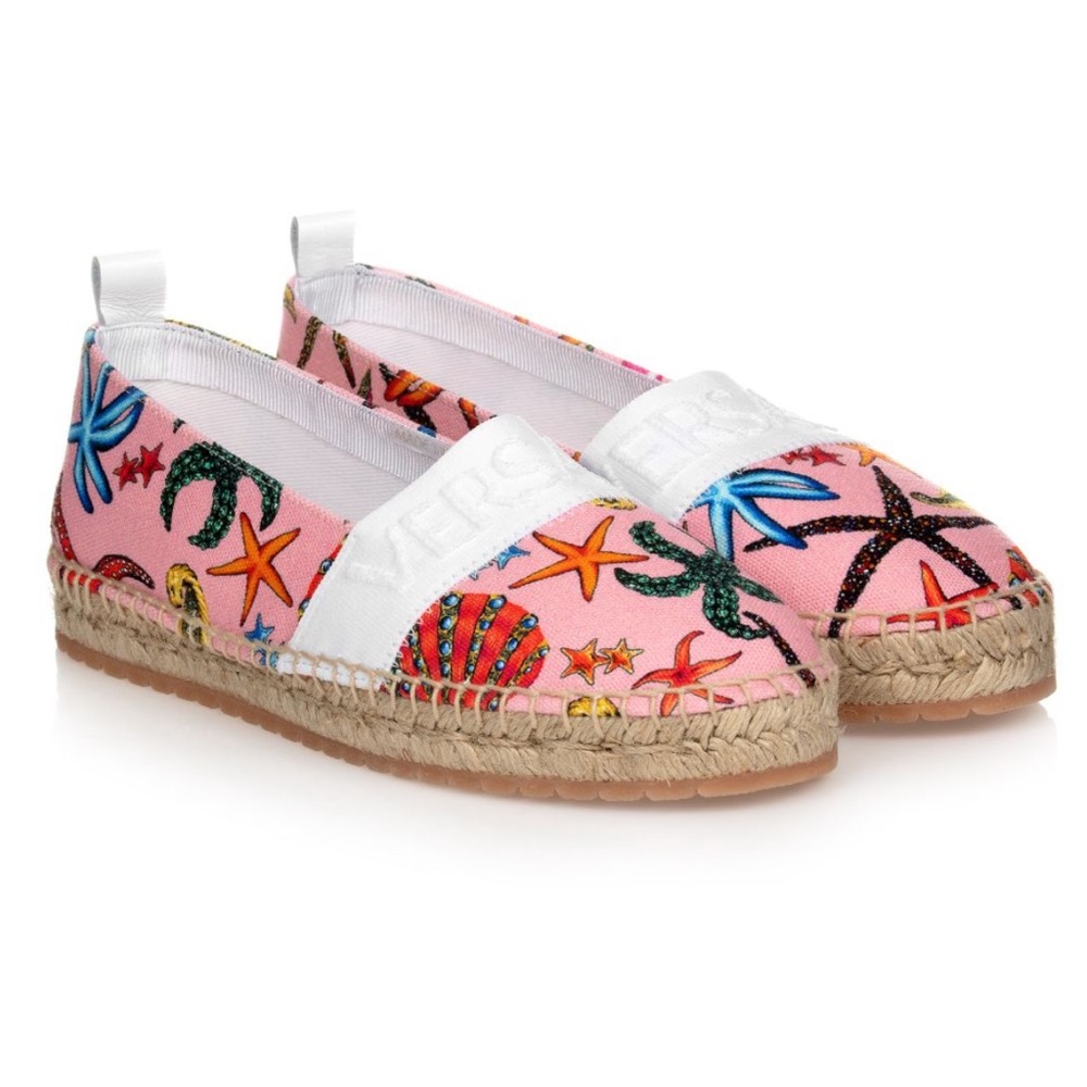 NWOT 100% Authentic Versace Trésor De La Mer-print Cotton Espadrilles in Pink